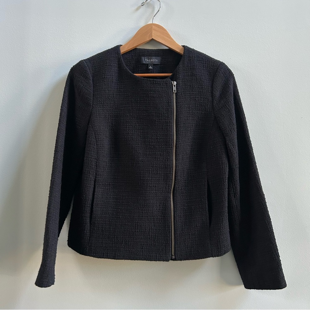 NWOT Talbots Black Textured Zip Front Jacket, Size 8